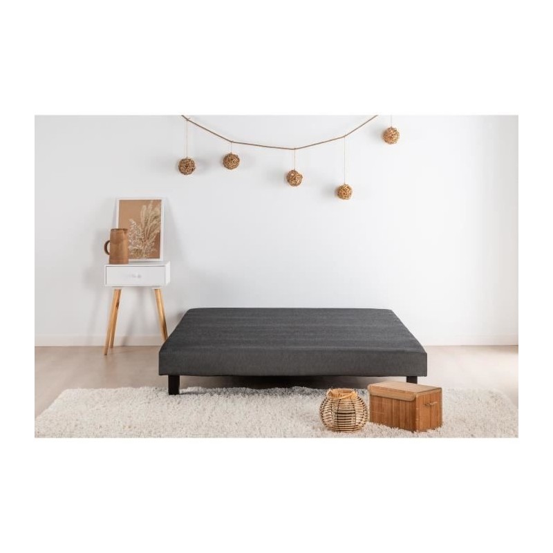 Sommier tapissier a lattes 160 x 200 - Bois massif gris anthracite + pieds - DEKO DREAM Rakenne