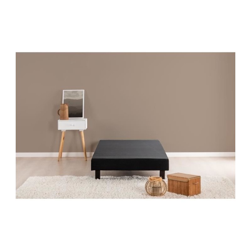 DEKO DREAM Rakenne Sommier tapissier a lattes 90 x 200 cm - Bois massif noir + Pieds