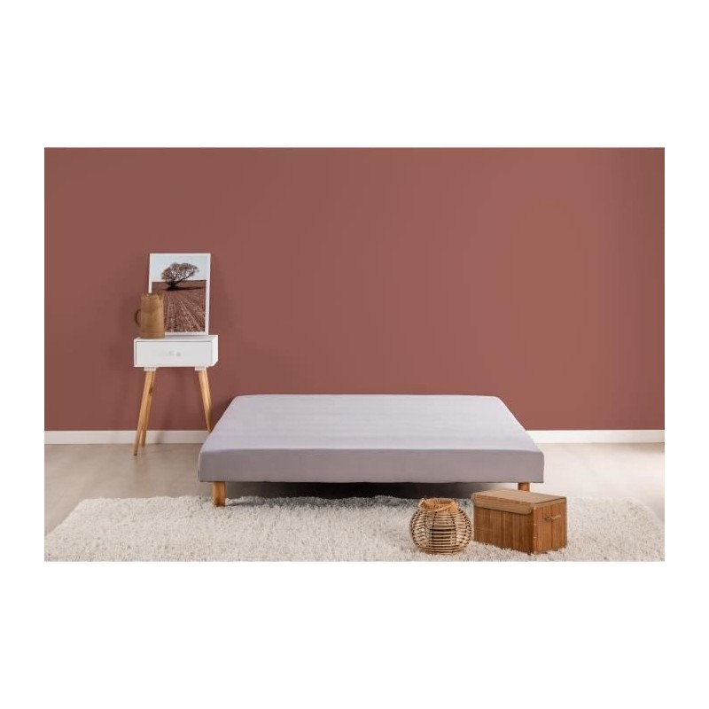 DEKO DREAM Rakenne Sommier tapissier a lattes 140 x 200 cm - Bois massif gris + Pieds