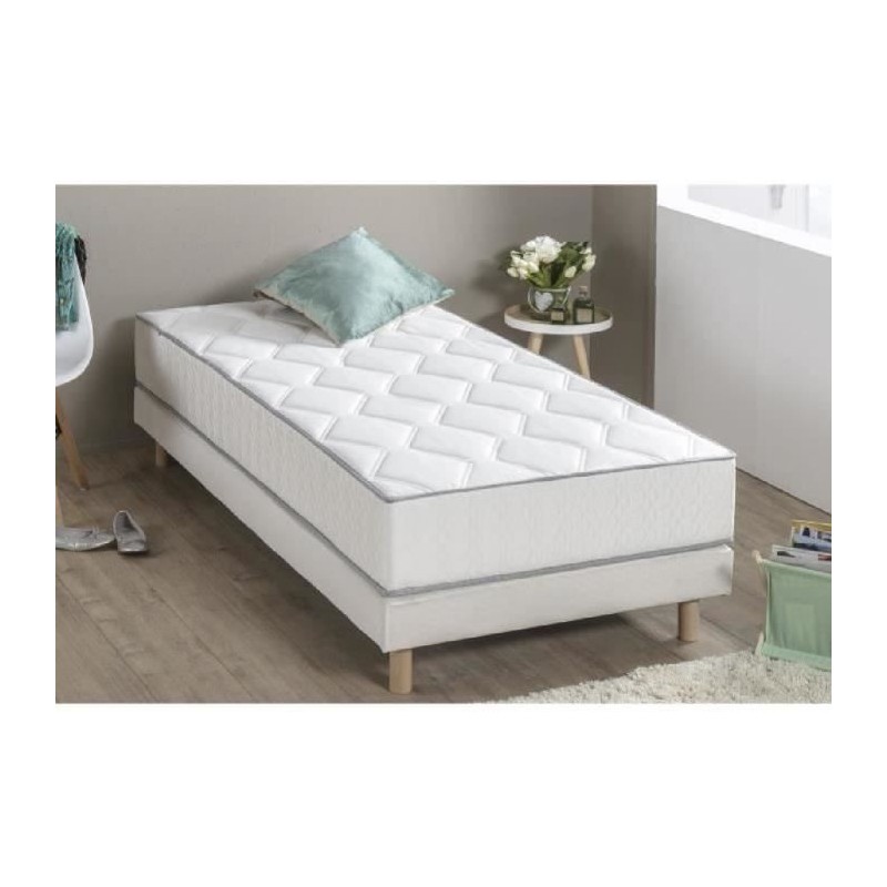 DEKO DREAM Hyvyys Ensemble matelas ressorts + sommier tapissier 90 x 190 - Epaisseur 23 cm - Confort équilibré - Galon gris