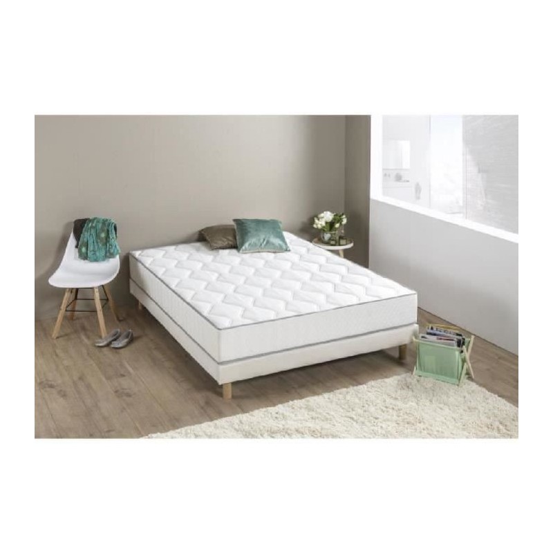 DEKO DREAM Hyvyys Ensemble Matelas ressorts + Sommier tapissier 160 x 200 - Confort équilibré - Epaisseur 23 cm - Galon gris