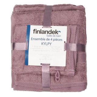 FINLANDEK Set 1 Serviette + 1 Drap Douche + 2 Gants KYLPY Mauve