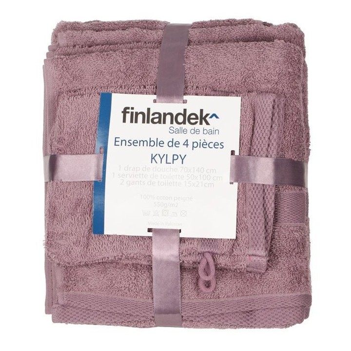 FINLANDEK Set 1 Serviette + 1 Drap Douche + 2 Gants KYLPY Mauve