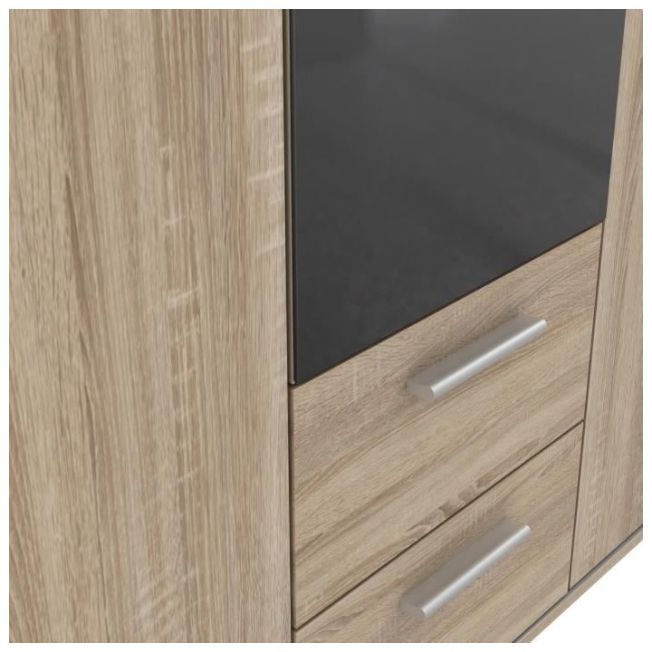 Armoire 3 portes battantes avec 1 miroir + 2 tiroirs - Décor chene So