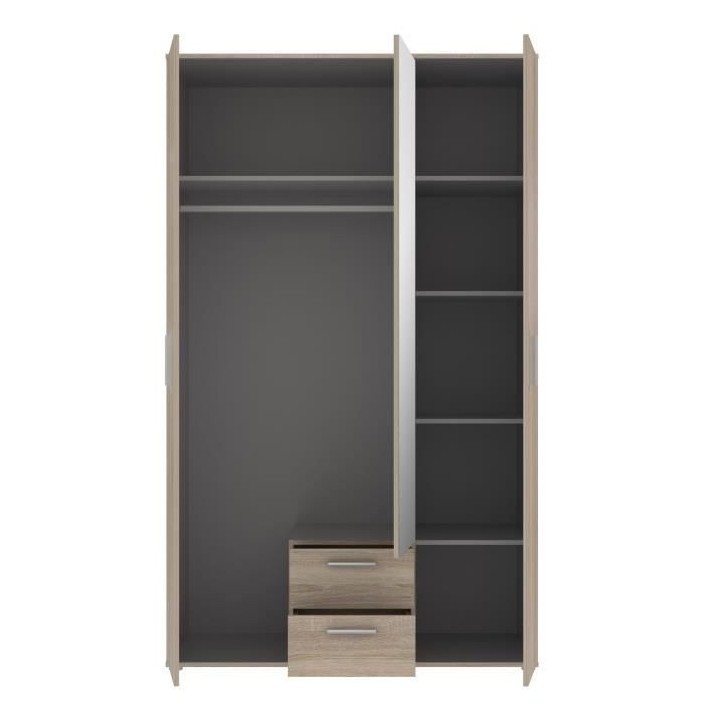 Armoire 3 portes battantes avec 1 miroir + 2 tiroirs - Décor chene So