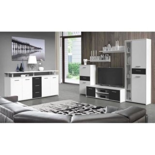 Ensemble Salon MTV + Buffet Blanc/Noir - ELIE