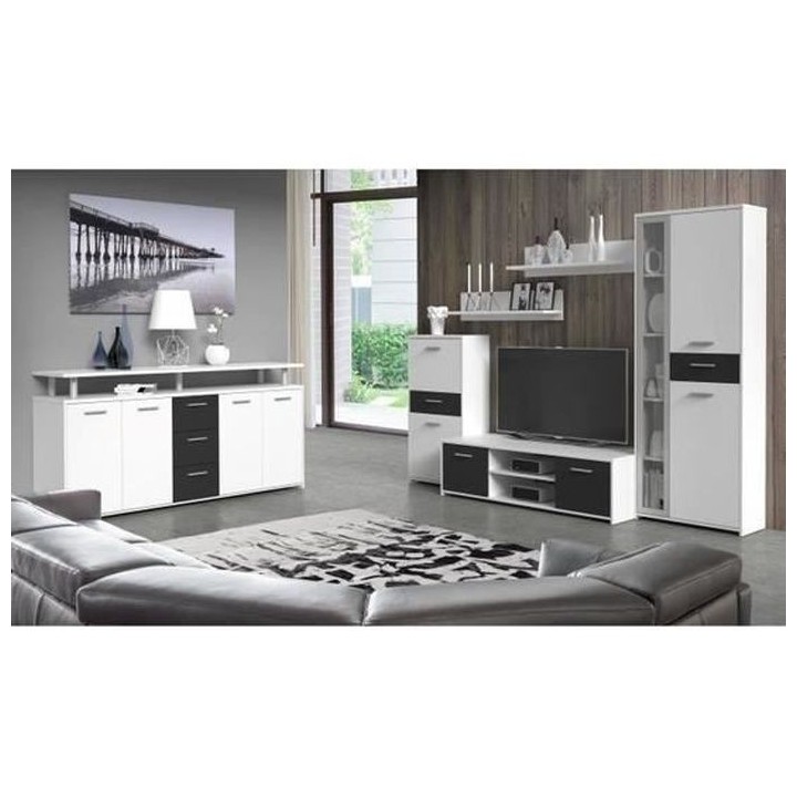 Ensemble Salon MTV + Buffet Blanc/Noir - ELIE