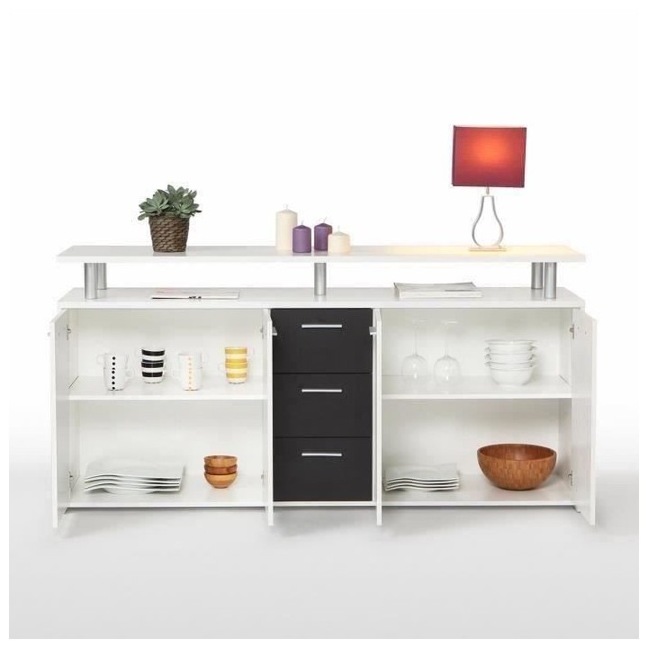 Ensemble Salon MTV + Buffet Blanc/Noir - ELIE