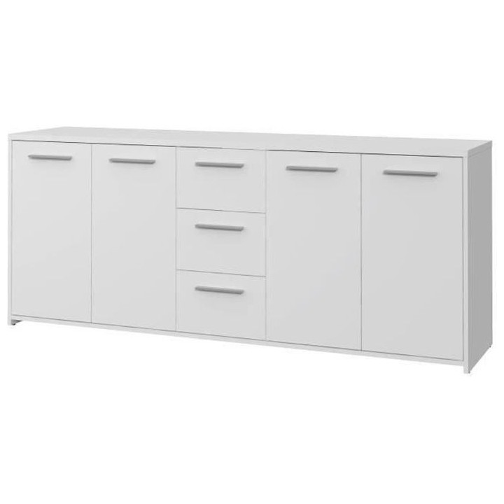 Buffet bas - Blanc mat - 4 portes 3 tiroirs - L 179 x P 42 x H 74,5 cm