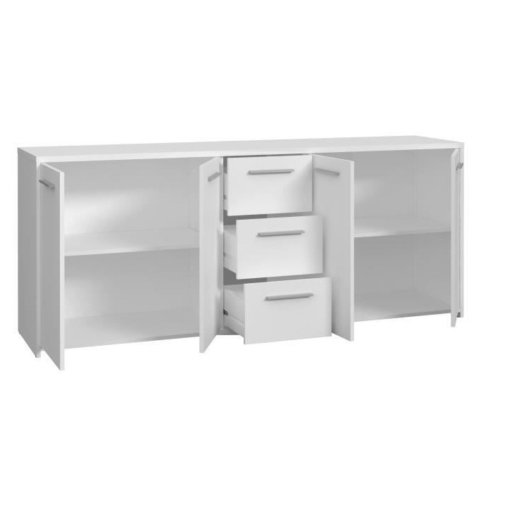 Buffet bas - Blanc mat - 4 portes 3 tiroirs - L 179 x P 42 x H 74,5 cm