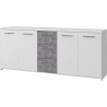 Buffet bas - Panneaux de particules - Blanc et décor gris béton - 4 portes + 3 tiroirs - L 179 x P 42 x H 74,5 cm