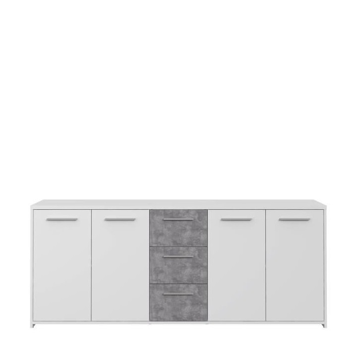 Buffet bas - Panneaux de particules - Blanc et décor gris béton - 4