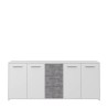 Buffet bas - Panneaux de particules - Blanc et décor gris béton - 4 portes + 3 tiroirs - L 179 x P 42 x H 74,5 cm