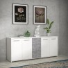 Buffet bas - Panneaux de particules - Blanc et décor gris béton - 4 portes + 3 tiroirs - L 179 x P 42 x H 74,5 cm