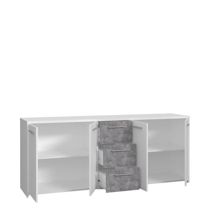 Buffet bas - Panneaux de particules - Blanc et décor gris béton - 4