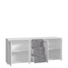 Buffet bas - Panneaux de particules - Blanc et décor gris béton - 4 portes + 3 tiroirs - L 179 x P 42 x H 74,5 cm