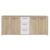 Buffet bas PILVI - 4 portes et 3 tiroirs - Blanc mat et chene sonoma - Contemporain - L 179,2 x P 42 x H 74,5 cm