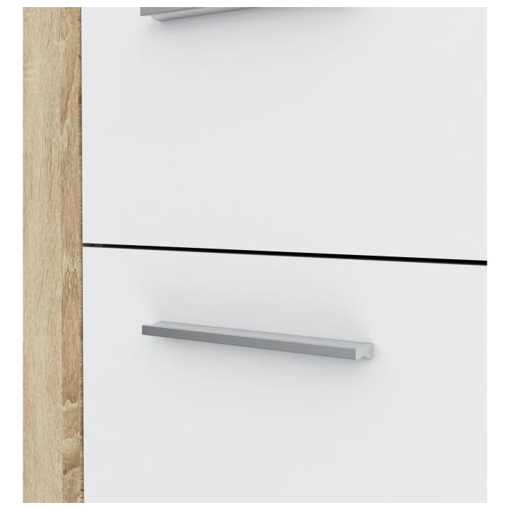 Buffet bas PILVI - 4 portes et 3 tiroirs - Blanc mat et chene sonoma -