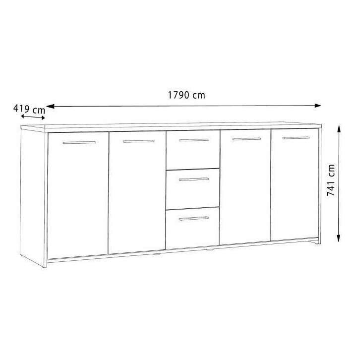 Buffet bas PILVI - 4 portes et 3 tiroirs - Blanc mat et chene sonoma -