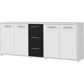 Buffet bas PILVI - 4 portes et 3 tiroirs - Blanc et noir mat - Contemp