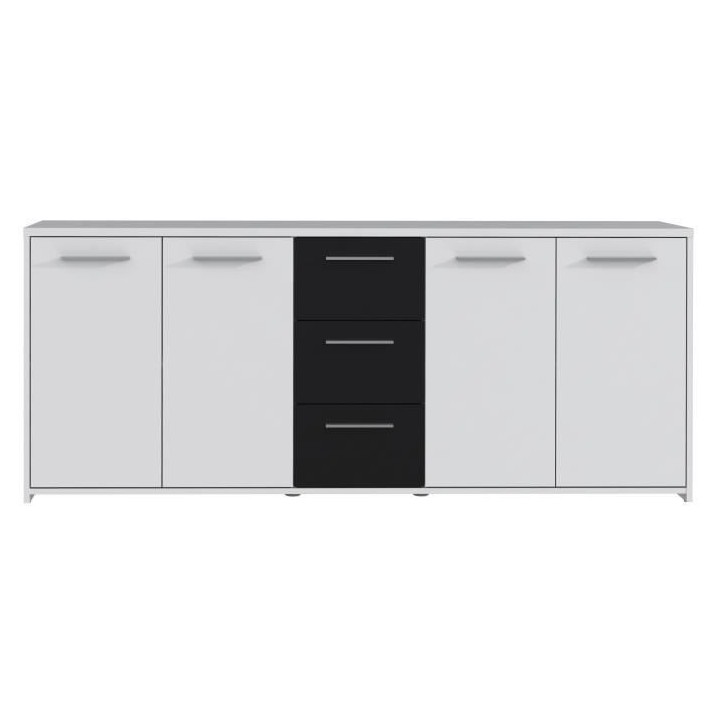Buffet bas PILVI - 4 portes et 3 tiroirs - Blanc et noir mat - Contemp