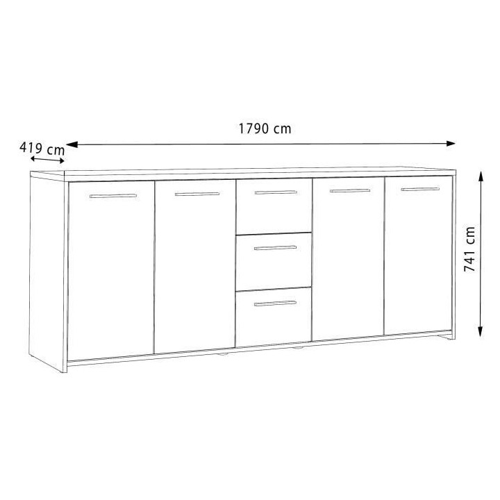 Buffet bas PILVI - 4 portes et 3 tiroirs - Blanc et noir mat - Contemp