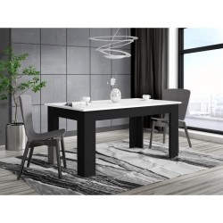 Table a manger PILVI - 6 a 8 personnes - Blanc et noir mat - Contemporain - L 160 x P 90 x H 75 cm