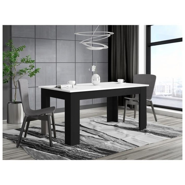 Table a manger PILVI - 6 a 8 personnes - Blanc et noir mat - Contempor