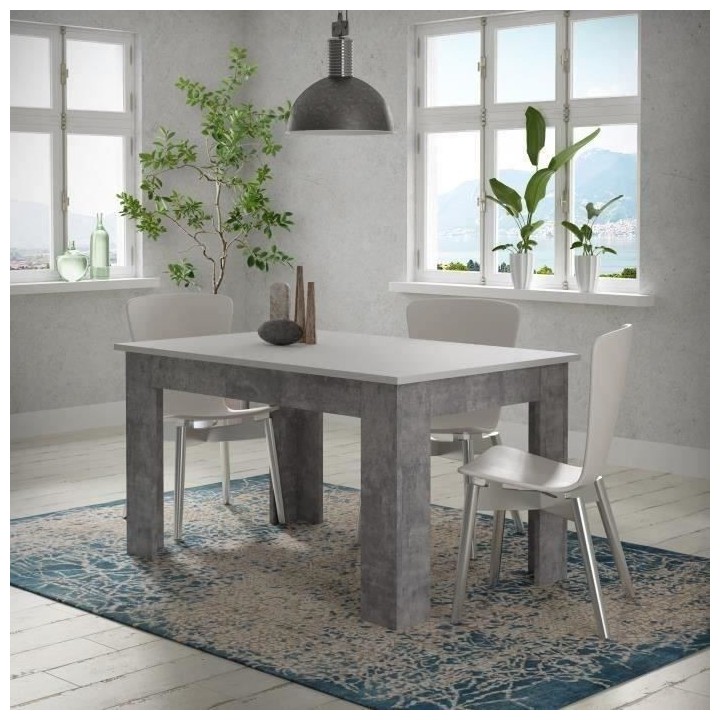 Table a manger PILVI - 4 personnes - Blanc et béton clair - L 140 x P