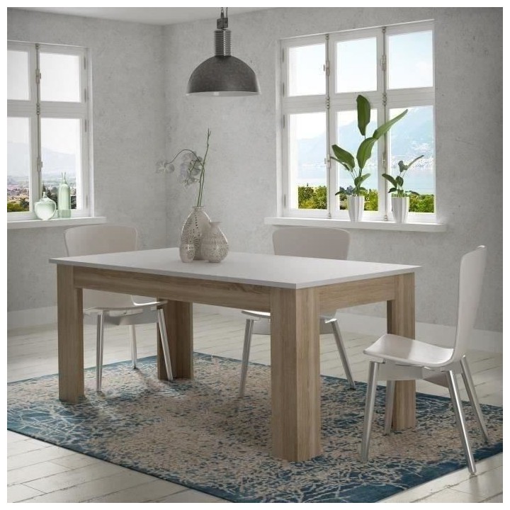 Table a manger PILVI - 8 personnes - Blanc et chene sonoma - L 180 x I