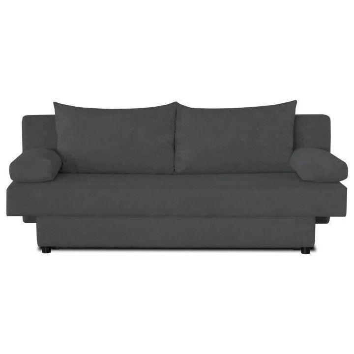 Banquette convertible 3 places Piry - Tissu gris - L 187 x P 88 cm