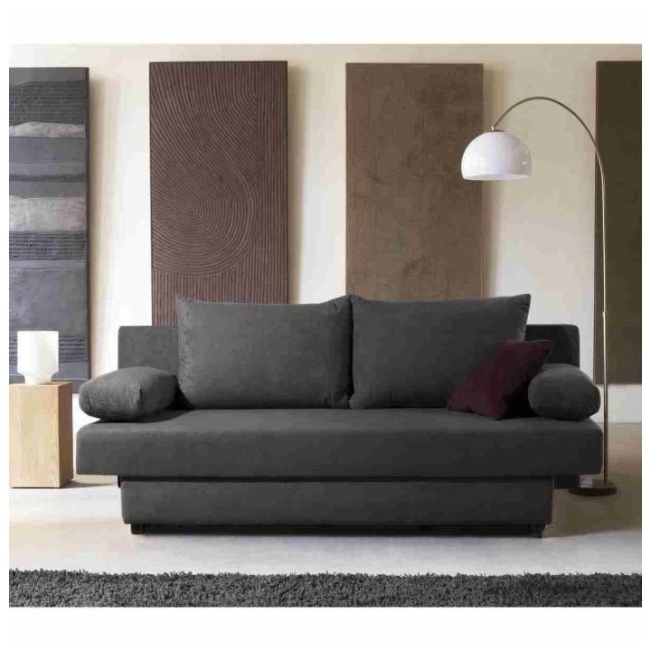 Banquette convertible 3 places Piry - Tissu gris - L 187 x P 88 cm