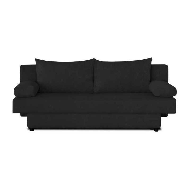 Banquette convertible PIRY 3 places - Tissu noir - Classique - L 187 x P 88 cm