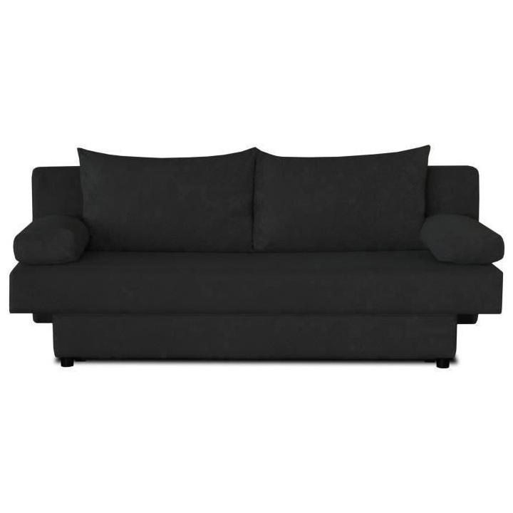 Banquette convertible PIRY 3 places - Tissu noir - Classique - L 187 x