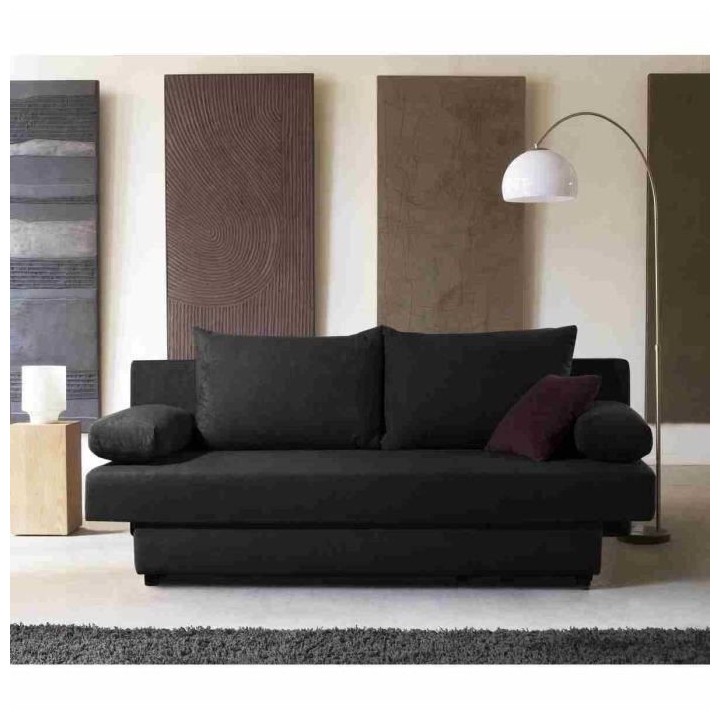 Banquette convertible PIRY 3 places - Tissu noir - Classique - L 187 x