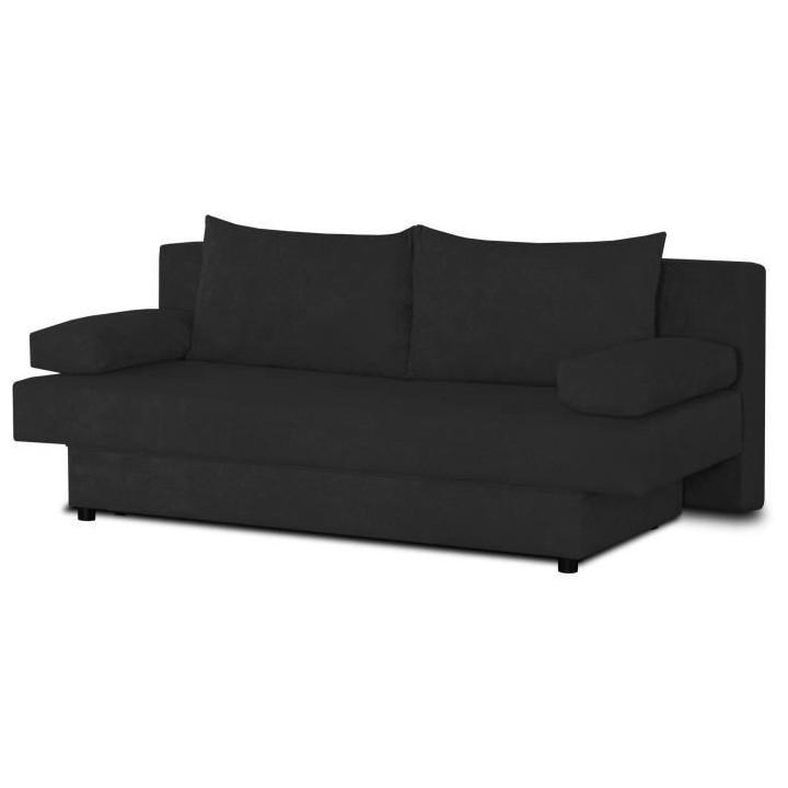 Banquette convertible PIRY 3 places - Tissu noir - Classique - L 187 x
