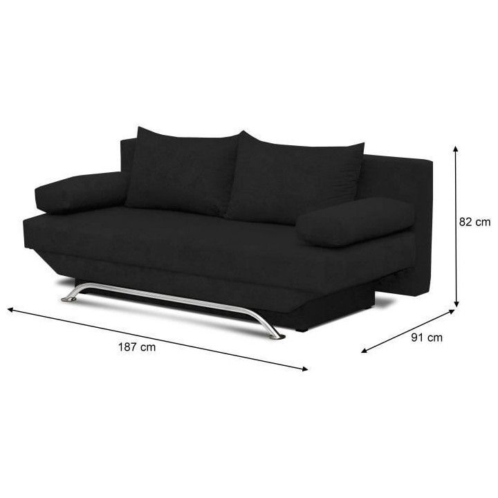 Banquette convertible TEIJO 3 places - Tissu noir - Contemporain - L18