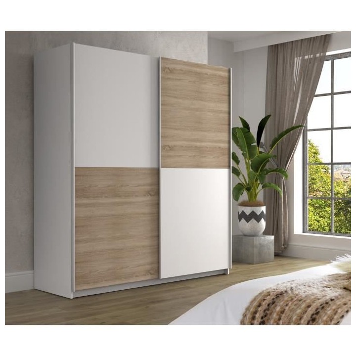 Armoire 2 portes coulissantes - Panneaux de particules - Décor chene