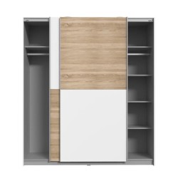 Armoire 2 portes coulissantes - Panneaux de particules - Décor chene et blanc - L 170,3 x P 61,2 x H 190,5 cm - ULOS