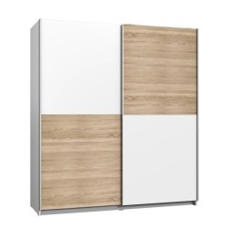 Armoire 2 portes coulissantes - Panneaux de particules - Décor chene et blanc - L 170,3 x P 61,2 x H 190,5 cm - ULOS