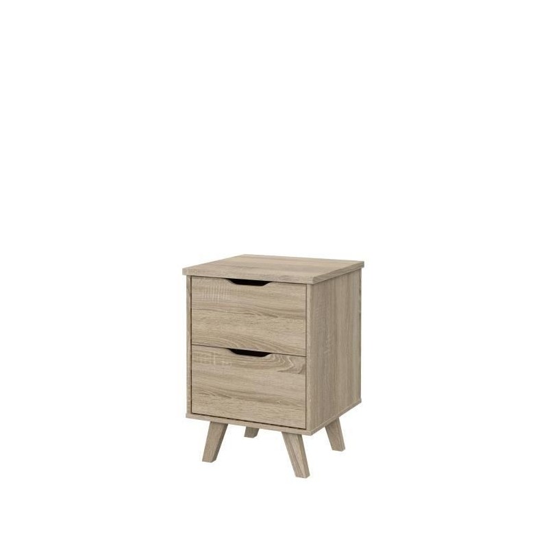 Chevet 2 tiroirs scandinave décor chene - L 45 - Pieds en massif - VANKKA