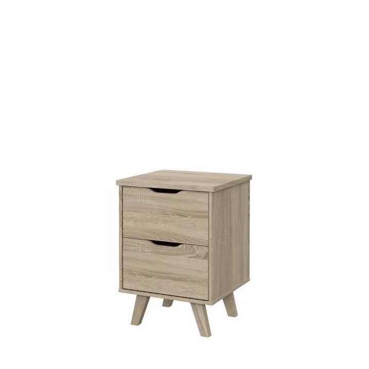 Chevet 2 tiroirs scandinave décor chene - L 45 - Pieds en massif - VA