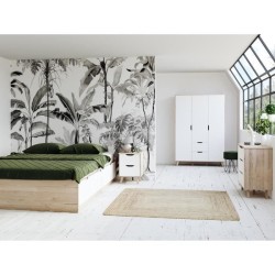 Chevet 2 tiroirs scandinave décor chene - L 45 - Pieds en massif - VANKKA