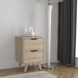 Chevet 2 tiroirs scandinave décor chene - L 45 - Pieds en massif - VANKKA