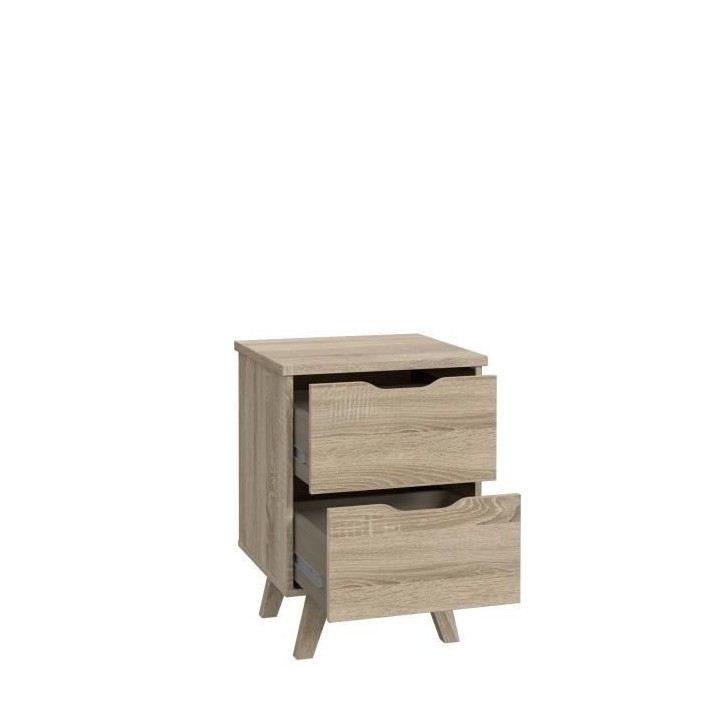 Chevet 2 tiroirs scandinave décor chene - L 45 - Pieds en massif - VA