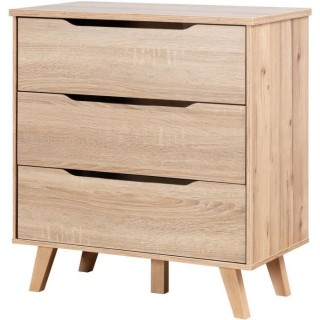 Commode 3 tiroirs scandinave - Décor chene sonoma - Pieds en massif -