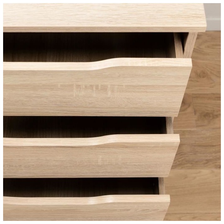 Commode 3 tiroirs scandinave - Décor chene sonoma - Pieds en massif -