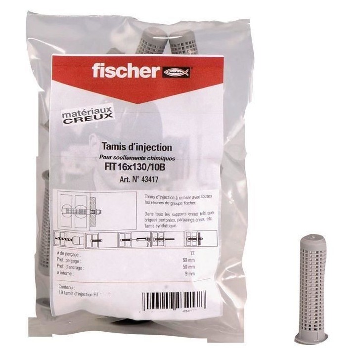 FISCHER - Tamis d'injection FIS HK 16x130 - Sachet de 10 tamis