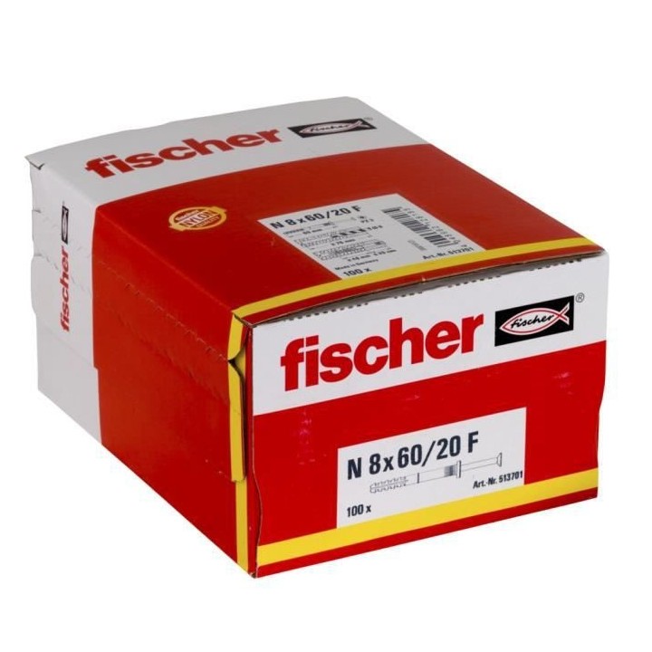 FISCHER - Cheville clou NF 8x60/20 avec collerette épaisse et clou te
