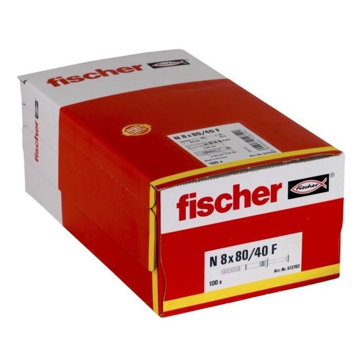 FISCHER - Cheville clou NF 8x80/40 avec collerette épaisse et clou te